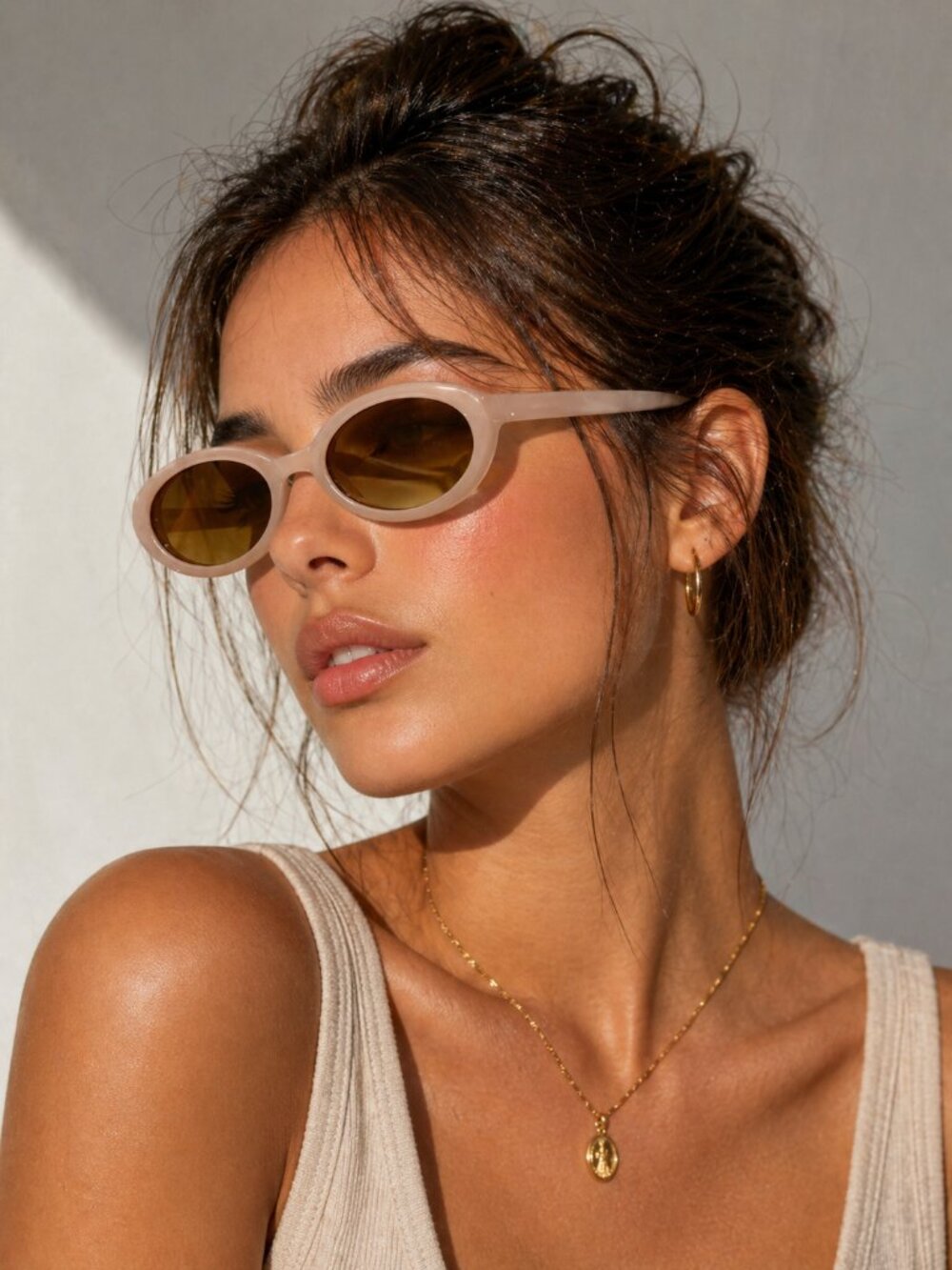 AIRE Fornax Oval Sunglasses Blush Nude Frame Brown Gradient Lens Women’s